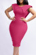 Rose Red Casual Elegant Solid Patchwork Square Collar One Step Skirt Dresses