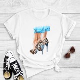 White Casual Print Basic O Neck T-Shirts