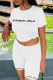 White Casual Print Letter O Neck Short Sleeve Two Pieces