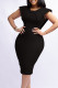 Black Casual Elegant Solid Patchwork Square Collar One Step Skirt Dresses