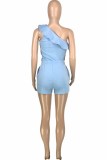 Red Street Print Flounce Letter One Shoulder Sleeveless Two Pieces