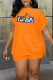 Tangerine Casual Print Patchwork Oblique Collar Short Sleeve Two Pieces