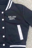 Red Street Print Letter Mandarin Collar Short Sleeve Two Pieces