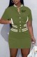 Green Street Print Letter Mandarin Collar Short Sleeve Two Pieces