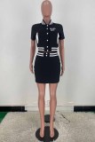Red Street Print Letter Mandarin Collar Short Sleeve Two Pieces
