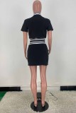 Red Street Print Letter Mandarin Collar Short Sleeve Two Pieces
