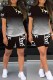Black Casual Print Letter O Neck Short Sleeve Two Pieces