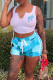 Light Blue Casual Print Patchwork U Neck Sleeveless Two Pieces
