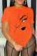 Orange Casual Print Patchwork O Neck T-Shirts