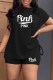 Black Street Print Letter O Neck Short Sleeve Two Pieces