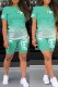 Light Green Casual Print Letter O Neck Short Sleeve Two Pieces
