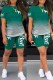 Green Casual Print Letter O Neck Short Sleeve Two Pieces
