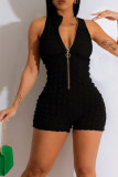 Black Sexy Solid Patchwork Zipper Collar Skinny Rompers