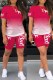 Rose Red Casual Print Letter O Neck Short Sleeve Two Pieces