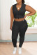 Black Casual Solid Patchwork Zipper Sleeveless Two Pieces