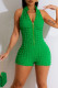 Green Sexy Solid Patchwork Zipper Collar Skinny Rompers
