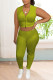 Army Green Casual Solid Patchwork Zipper Sleeveless Two Pieces