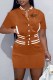 Coffee Street Print Letter Mandarin Collar Short Sleeve Two Pieces