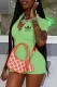 Green Street Print Letter Zipper Collar Rompers
