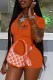 Orange Street Print Letter Zipper Collar Rompers