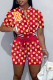Red Casual Print Patchwork Buckle Short Sleeve Two Pieces