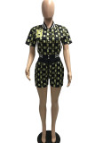 Red Casual Print Patchwork Buckle Short Sleeve Two Pieces