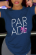 Navy Blue Casual Daily Print Letter O Neck T-Shirts