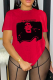 Red Street Vintage Print Patchwork O Neck T-Shirts