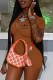 Dark Brown Street Print Letter Zipper Collar Rompers