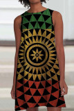 Red Yellow Casual Print Patchwork O Neck Straight Dresses
