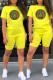 Yellow Casual Figure Patchwork O Neck Short Sleeve Two Pieces
