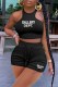 Black Casual Print Letter O Neck Sleeveless Two Pieces