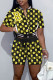 Black Casual Print Patchwork Buckle Short Sleeve Two Pieces