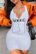 White Sexy Print Letter U Neck One Step Skirt Dresses