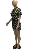 Red Casual Print Patchwork Buckle Short Sleeve Two Pieces