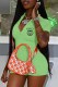 Green Street Print Letter Zipper Collar Rompers