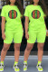 Fluorescent Green Casual Figure Patchwork O Neck Short Sleeve Two Pieces