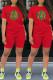 Red Casual Figure Patchwork O Neck Short Sleeve Two Pieces