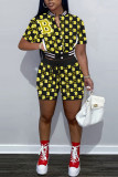 Red Casual Print Patchwork Buckle Short Sleeve Two Pieces