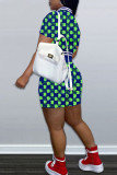 Red Casual Print Patchwork Buckle Short Sleeve Two Pieces