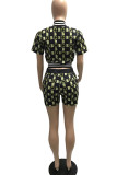Red Casual Print Patchwork Buckle Short Sleeve Two Pieces