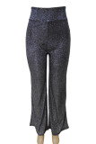 Blue Casual Solid Patchwork Regular High Waist Conventional Solid Color Trousers