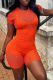 Orange Sexy Solid Hollowed Out O Neck Skinny Rompers