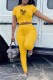 Yellow Casual Print Letter O Neck Short Sleeve Two Pieces
