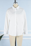White Casual Solid Basic Shirt Collar Tops