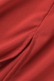 Red Casual Print Patchwork Contrast O Neck Sleeveless Dress Dresses
