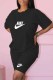 Black Casual Print Letter O Neck Short Sleeve Two Pieces