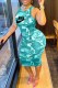 Lake Blue Street Camouflage Print Letter O Neck One Step Skirt Dresses