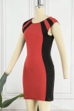 Red Casual Print Patchwork Contrast O Neck Sleeveless Dress Dresses