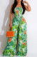 Light Green Sexy Print Patchwork Fold Strapless Straight Jumpsuits